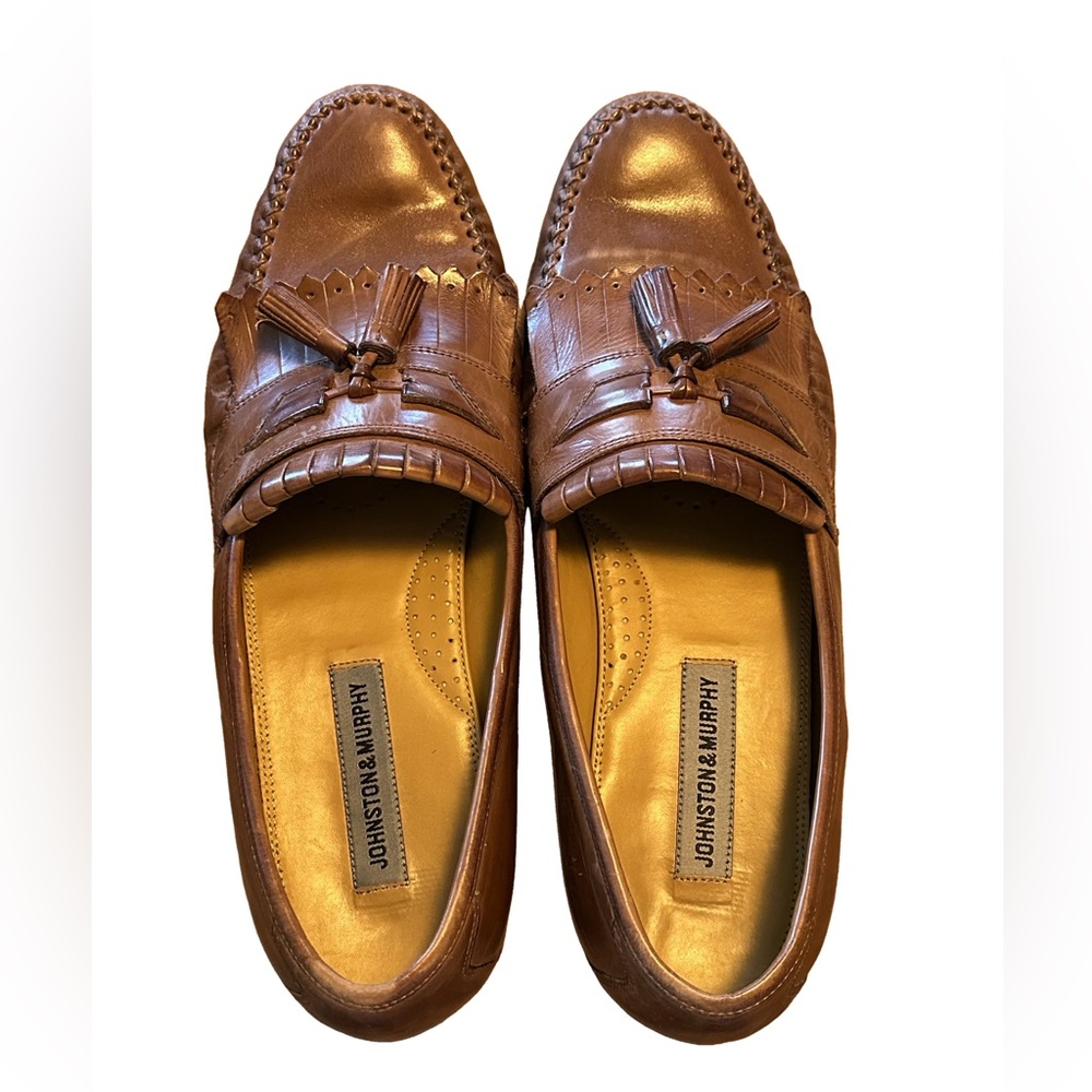 Johnston & Murphy Loafers Brown Leather Tassel Kiltie Almond Shoes Sz 11.5M
